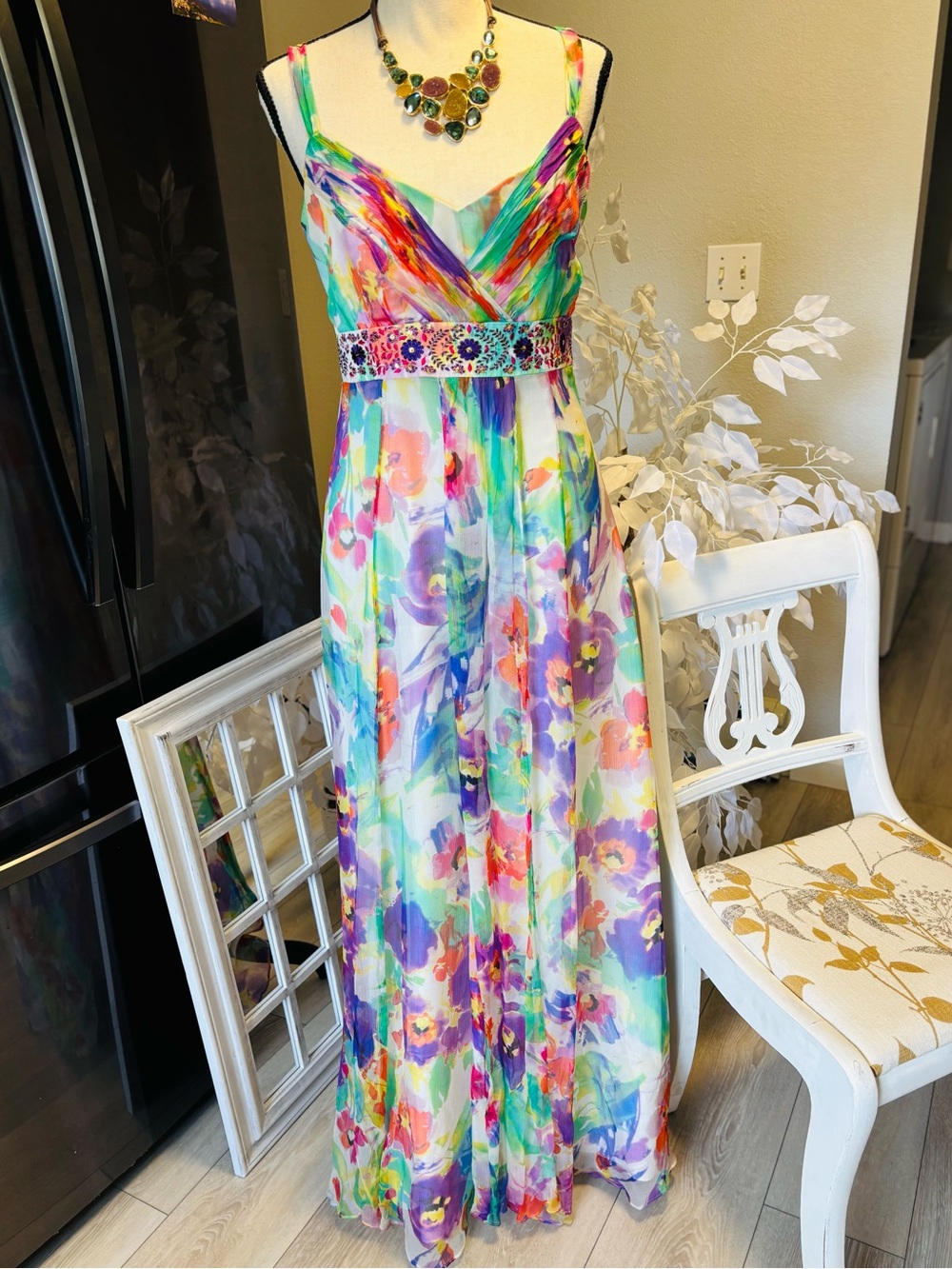 Colorful Floral Chiffon Maxi Dress by PROMOD. Size S. EUC